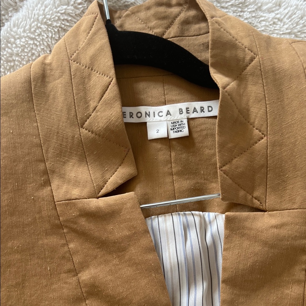 Veronica Beard Camel Double-Breasted Vest and Shorts Set - Picture 2 of 12